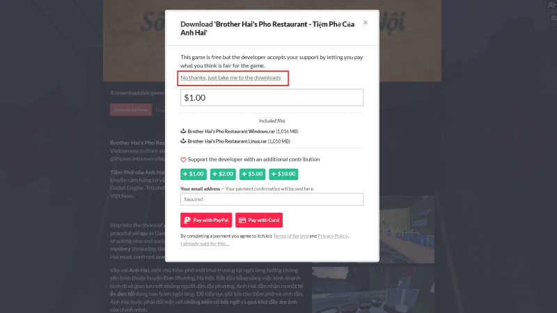 Nhấp chọn No thanks, just take me to the downloads để tải game miễn phí